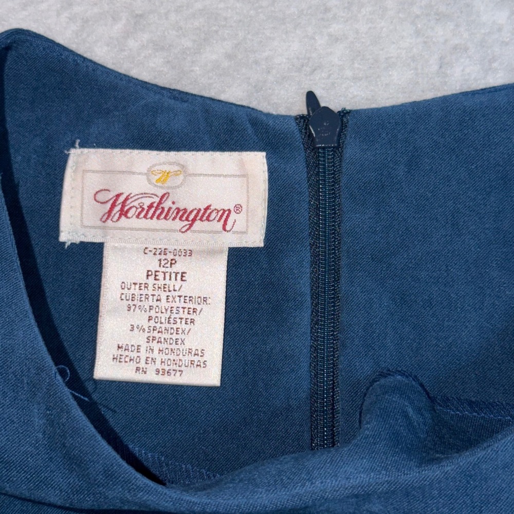 Vintage Worthington Sheath Dress 12P Dark Teal Faux Suede Pleated Short Sleeve - Picture 3 of 12
